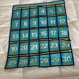 Blue and Yellow Numbered Classroom Phone Organizer Storage Over Door Organizer